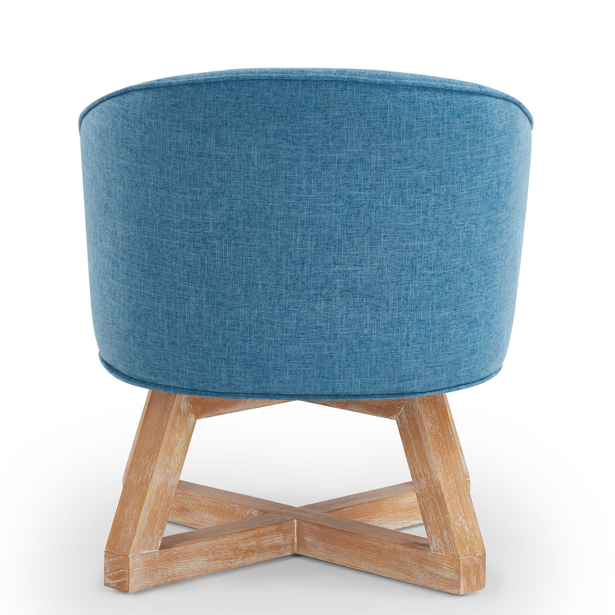 360° Swivel Accent Chair, Barrel Chair with Solid Wood Base, Linen Fabric Armchair, Blue