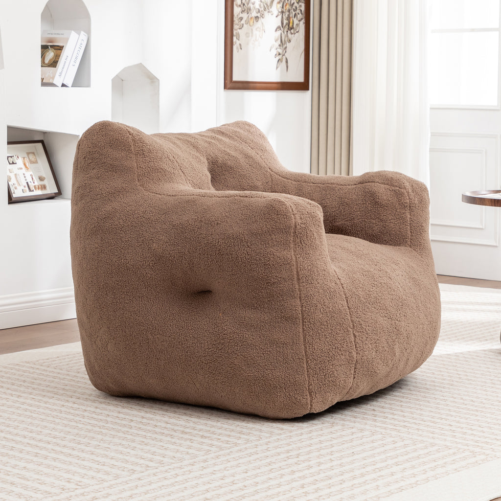 Oversized Bean Bag Chair with Side Pocket, Teddy Comfy Sofa with Arms, Removable Cover Chair for Living Room, Coffee