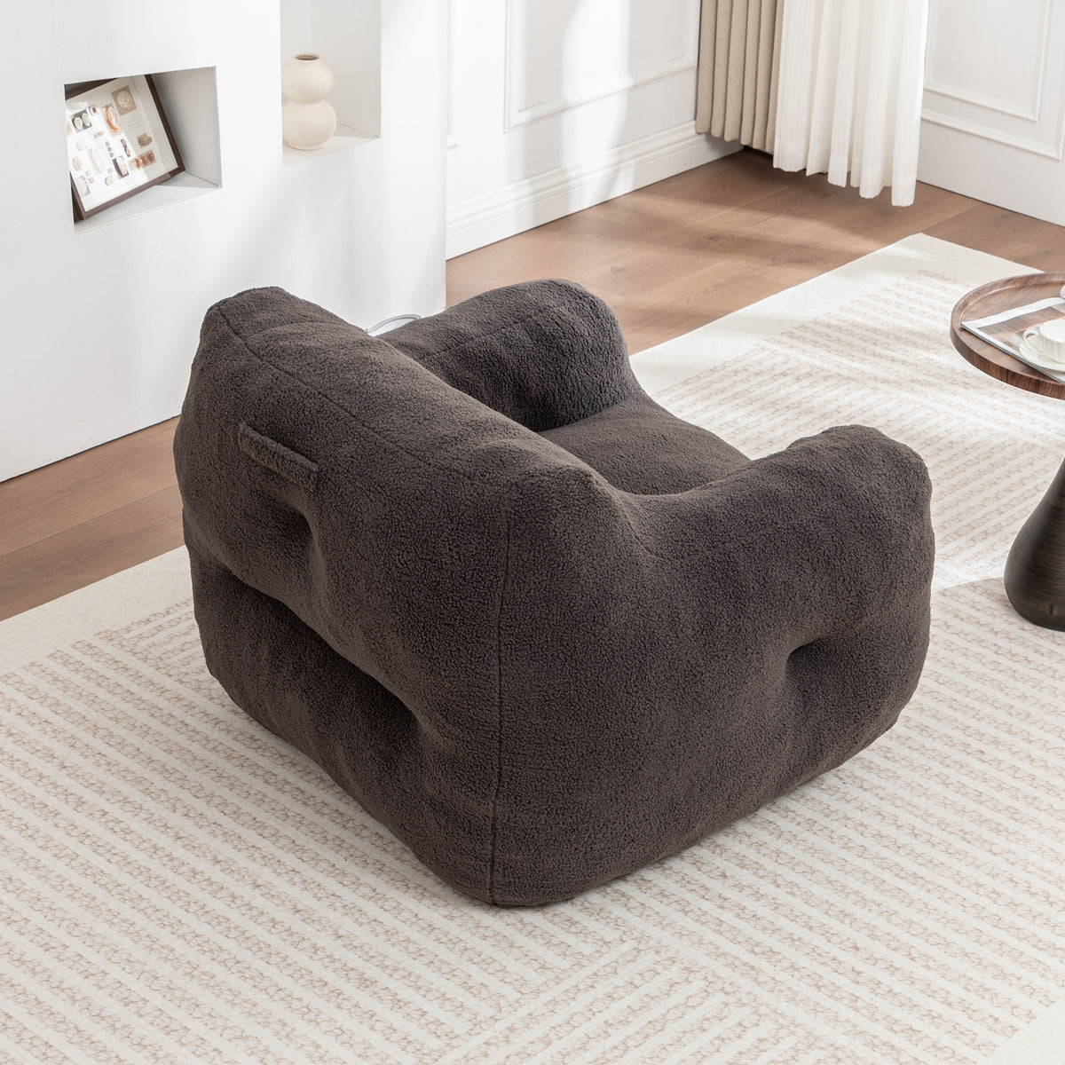 Oversized Bean Bag Chair with Side Pocket, Teddy Comfy Sofa with Arms, Removable Cover Chair for Living Room, Dark Gray