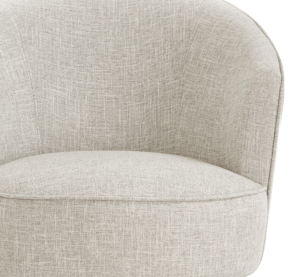 360° Swivel Accent Chair, Barrel Chair with Solid Wood Base, Linen Fabric Armchair, Light Gray