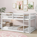 Twin Size Bunk Bed Frame, Wooden Bed Frame with Ladder, Bunk Bed with Guardrail for Bedroom, White