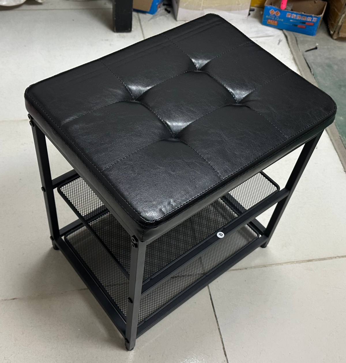Entryway Shoe Storage Bench with Cushion, Adjustable Shoe Rack with 300 lb, Black
