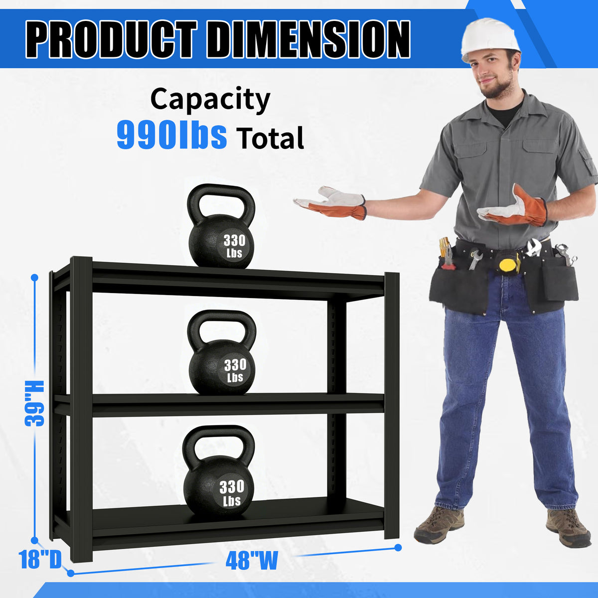 NYBOPAVIS 47.2" Heavy Duty Shelving with Adjustable Rack, 3-Tier Fish Tank Stand Rack Shelf for Home Office,47.2" W x 18"D x 39" H