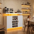 Wine Cabinet with LED & Outlets, Coffee Bar Cabinet with Storage, Removable Liquor Rack & Adjustable Shelves, Sideboard Buffet Cabinet for Home, White