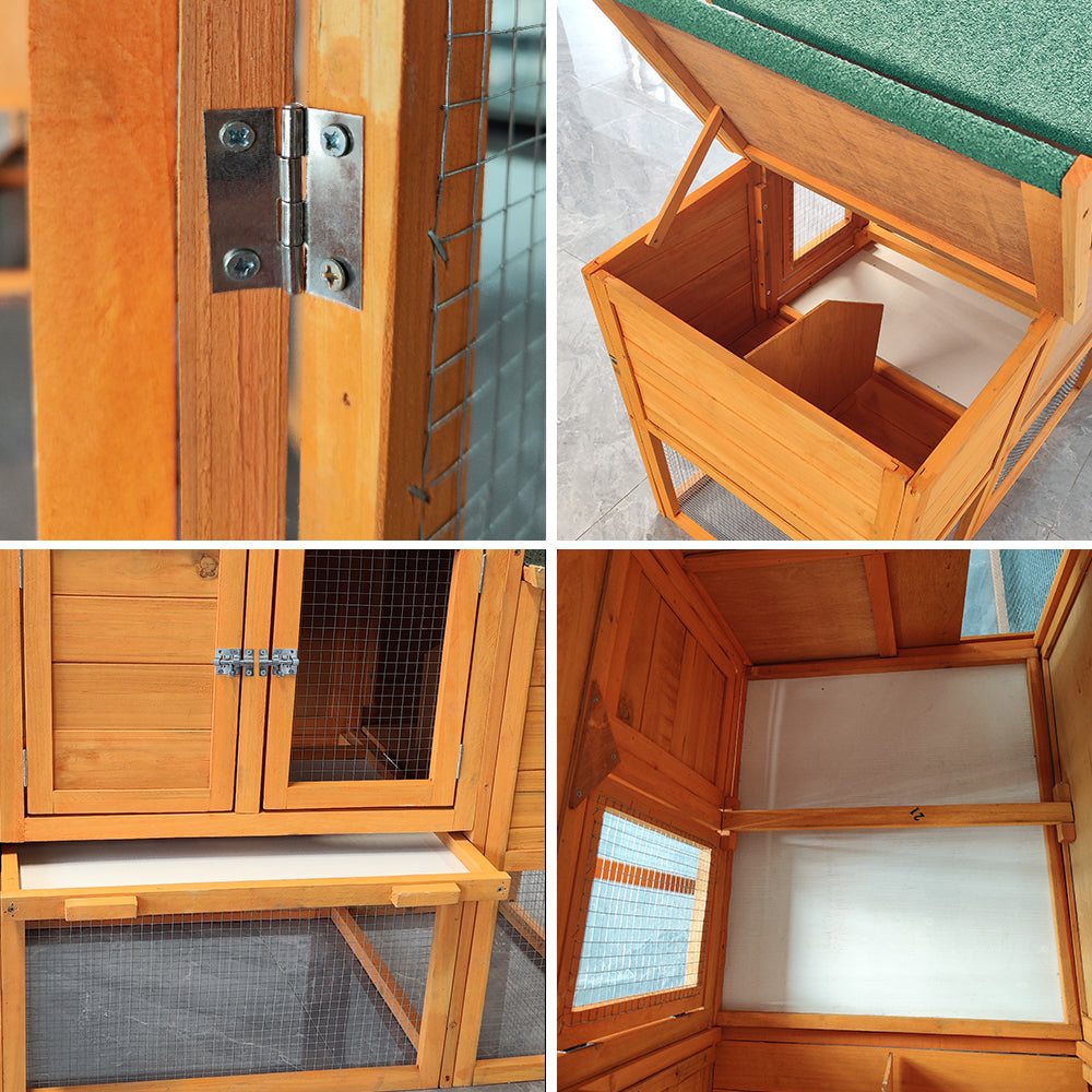 121" large Chicken Coop, Wooden Hen House with Run, Chicken Cage for 4-6 Chickens, Weatherproof Asphalt Roof, Nesting Box & Pull-Out Tray, Green