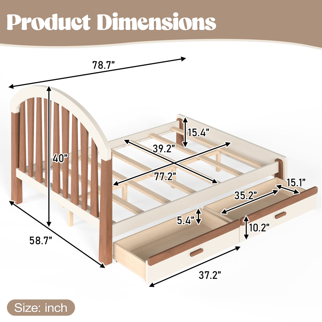 NYBOPAVIS Full Size Bed Frame, Wood Platform Bed with Storage Drawers, No Box Spring Required, Beige & Brown