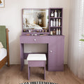 NYBOPAVIS Stylish Vanity Desk Set with Padded Stool & Adjustable LED Lighted Mirror (3 Color Modes), Modern Bedroom Makeup Vanity Desk Combo, Purple