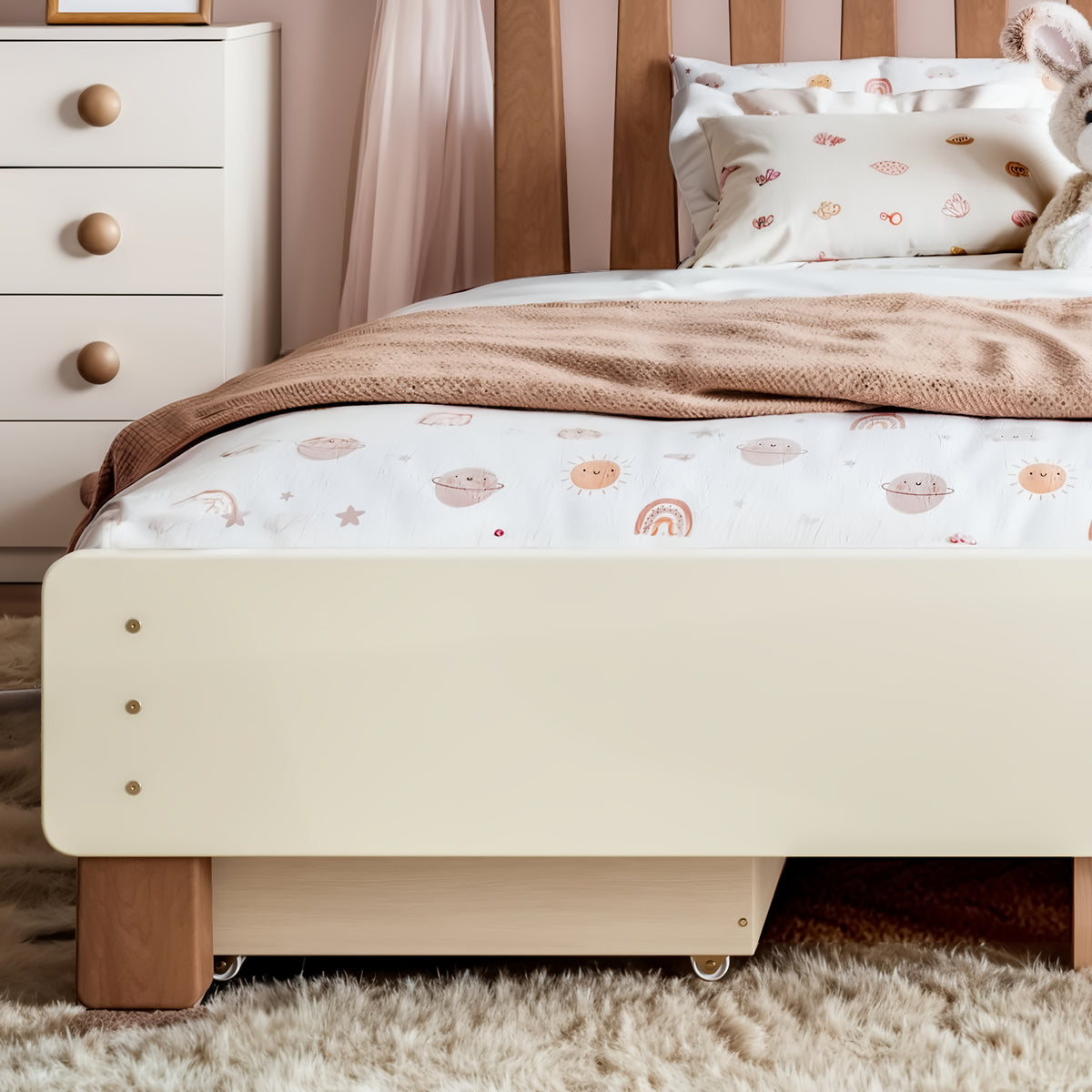 NYBOPAVIS Full Size Bed Frame, Wood Platform Bed with Storage Drawers, No Box Spring Required, Beige & Brown