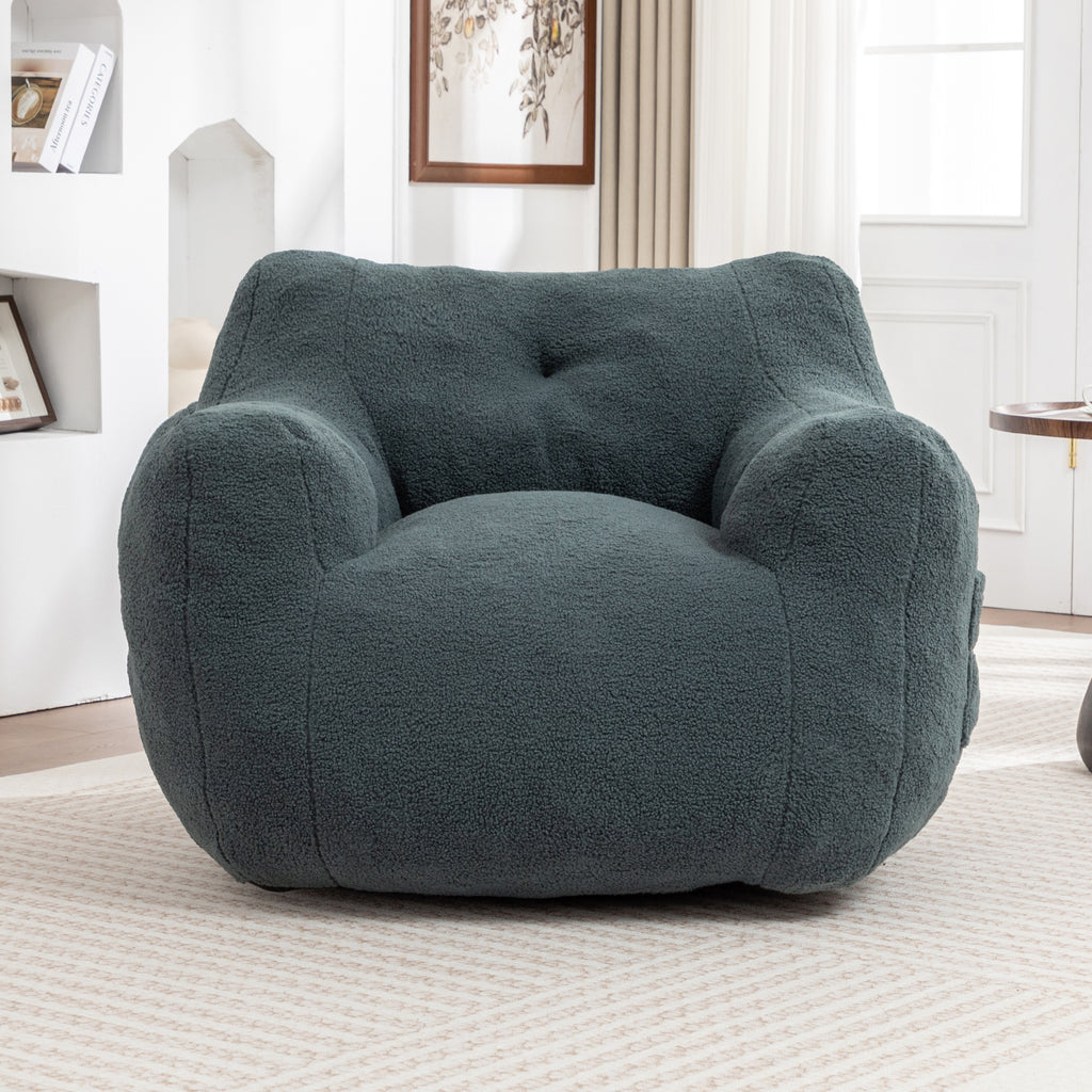 Oversized Bean Bag Chair with Side Pocket, Teddy Comfy Sofa with Arms, Removable Cover Chair for Living Room, Light Green
