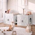 Cat Litter Box Enclosure for 2 Cats, 55" Hidden Litter Box Furniture with Pet Stairs,Cat Washroom with Double Large Room, Farmhouse Indoor Litter Box, White