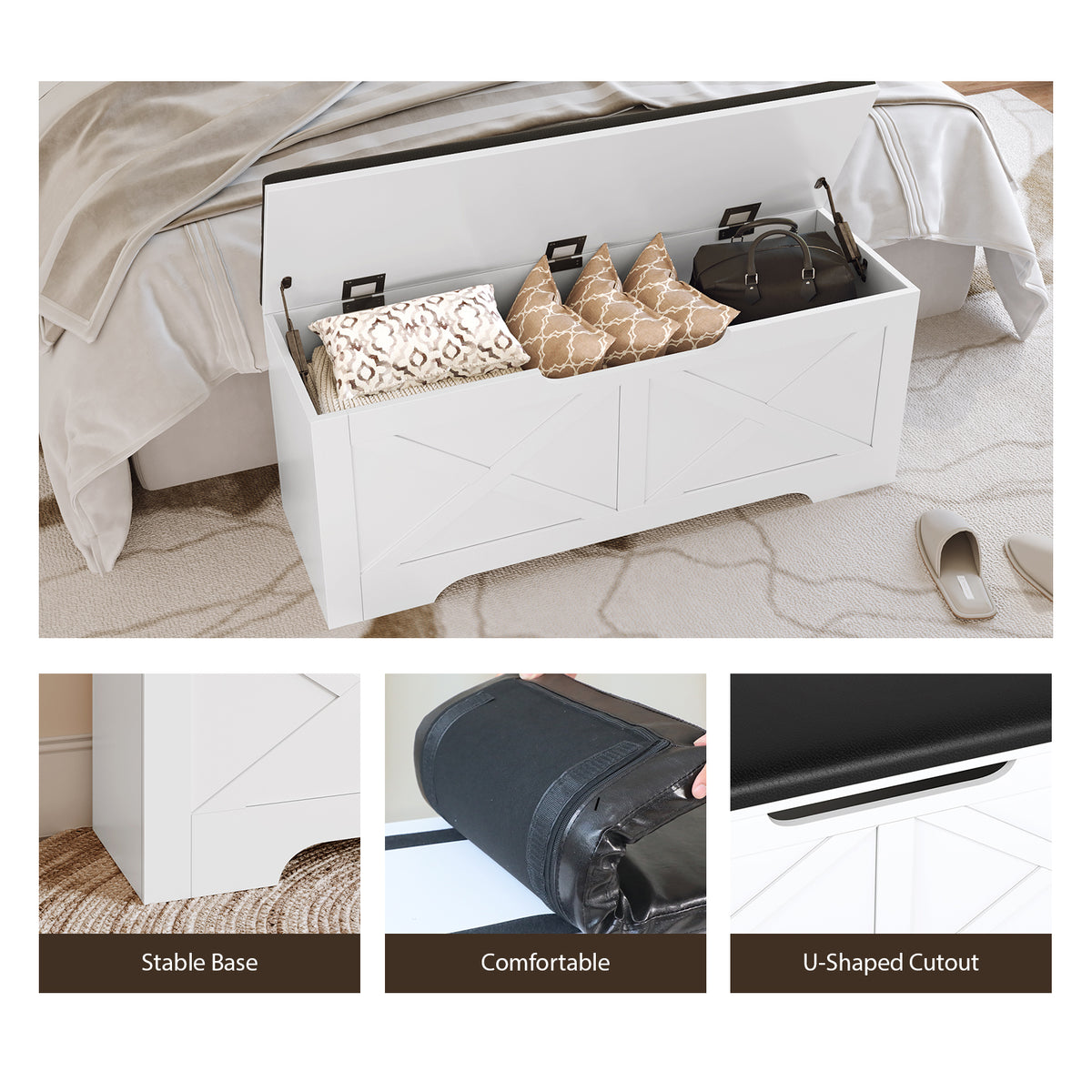 Wooden Storage Bench 39” Toy Box, Entryway Storage Trunk,Shoe Bench with Storage,Load up to 420 lb,for Living Room, Bedroom, Entryway,White