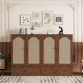 Queen Size Murphy Bed with Charging Station and 2 Storage Drawers, Pine Wood Folding Cabinet Bed, Equipped with 6 Moving Wheels, Space-Saving Hidden Wall Bed for Guest Room, Home Office,Walnut