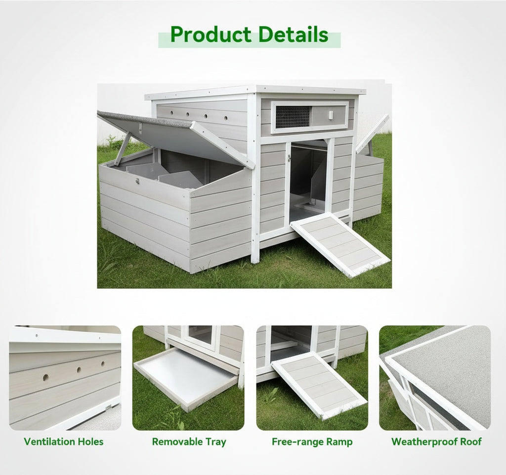 Large Wooden Chicken Coop Outdoor Hen House Poultry Cage for Outdoor with 2 Sides Nesting Boxes