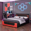 Modern Queen Size Gaming Bed Frame, Cyberpunk Esports Platform Bed with Hydraulic Underbed Storage, Black & Red Heavy Duty Bedroom Furniture for Gamers & Adults