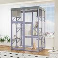 Outdoor Wooden Catio Multi-functional Cat Enclosure, 4 Platforms & 2 Napping Houses, 2 Strong Locks, Rounded Corner, Stepped design,Galvanized Wire