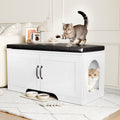 Hidden Cat Litter Box Enclosure Furniture,39” Multi-Functional Hidden Washroom with Removable Divider White