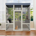 62.6" Large Wooden Outdoor Catio, Multi-Cat Enclosure with 2 Resting Houses, Ramp & Waterproof Cover