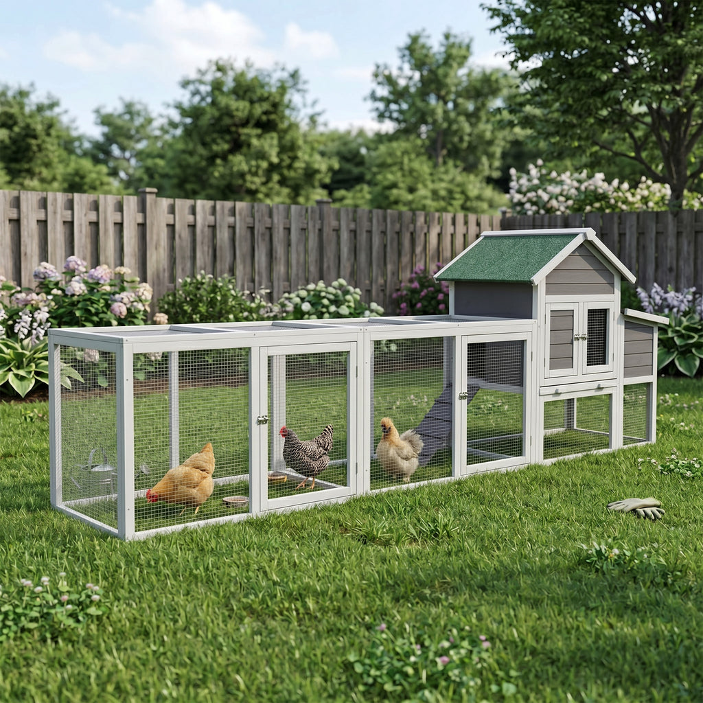 122" Large Gray Wood Chicken Coop Hen House Pet Rabbit Hutch Wooden Pet Cage Backyard with Nesting Box