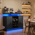 Coffee Bar Cabinet with Storage, LED & Charging Station, Wine Bar Cabinet with Glass Rack & Adjustable Shelves, Sideboard Buffet Cabinet for Home, Black
