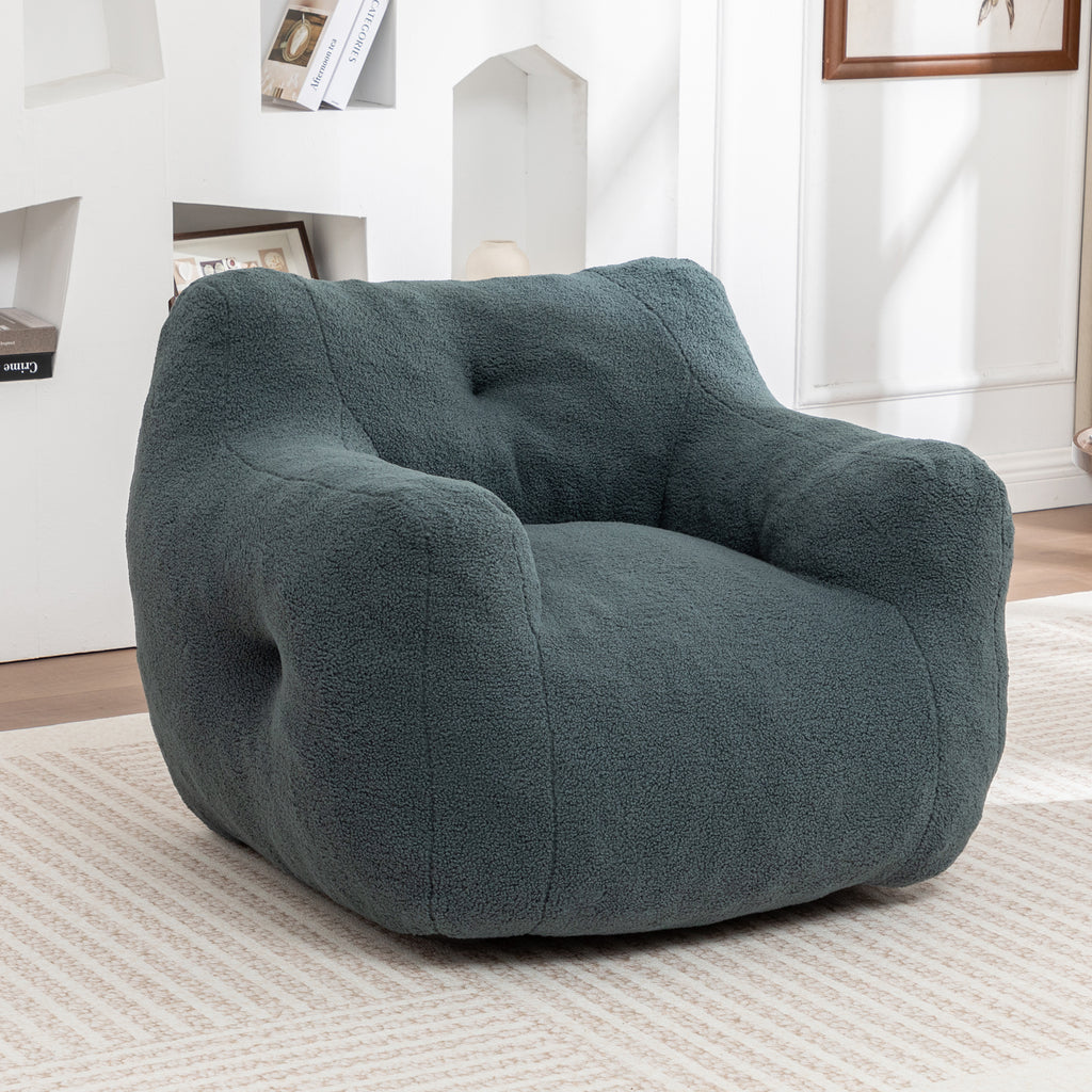 Oversized Bean Bag Chair with Side Pocket, Teddy Comfy Sofa with Arms, Removable Cover Chair for Living Room, Light Green