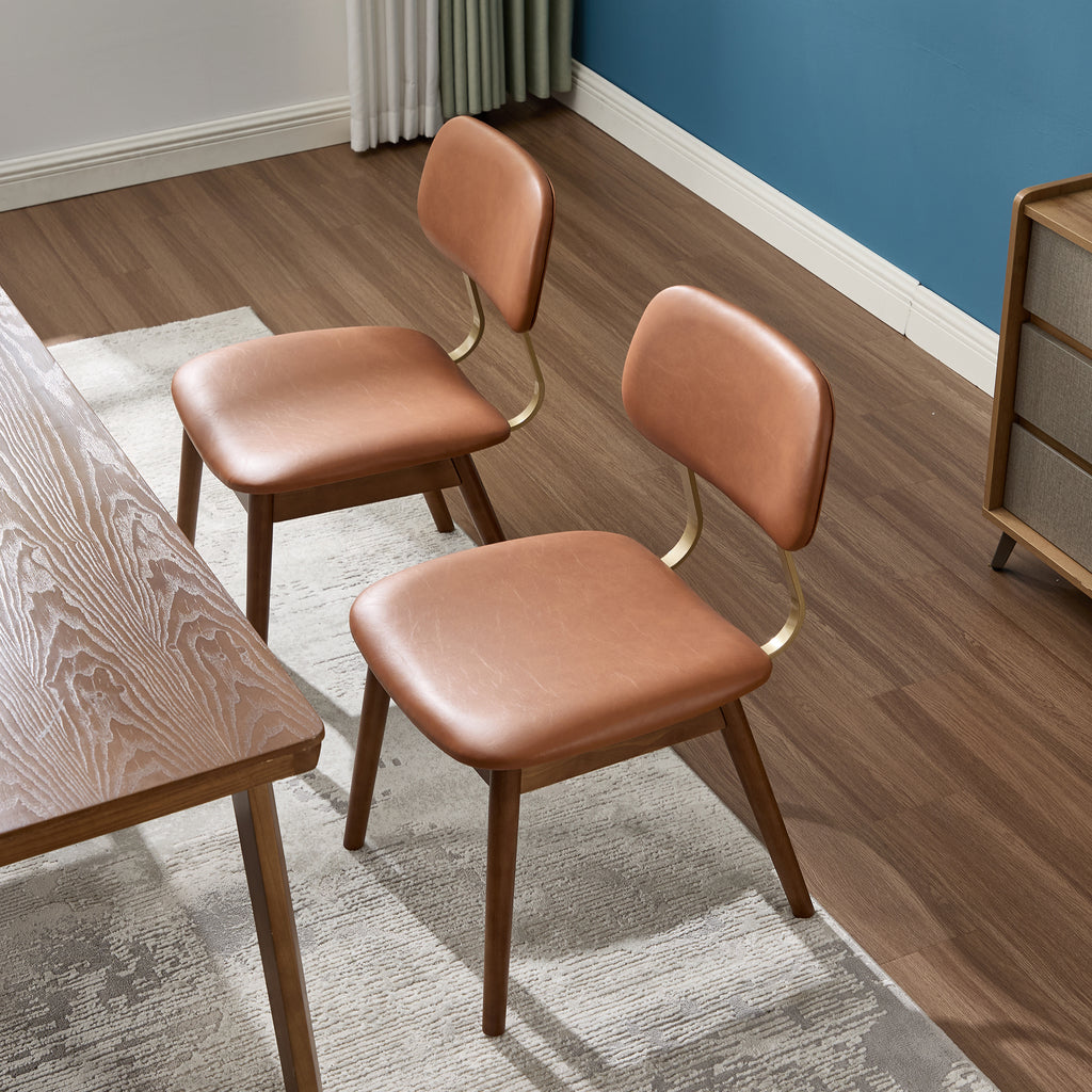 Wooden Dining Chairs Set of 2, Modern Upholstered Fabric Dining Chairs, Farmhouse Dining Room Kitchen Side Chairs, Brown