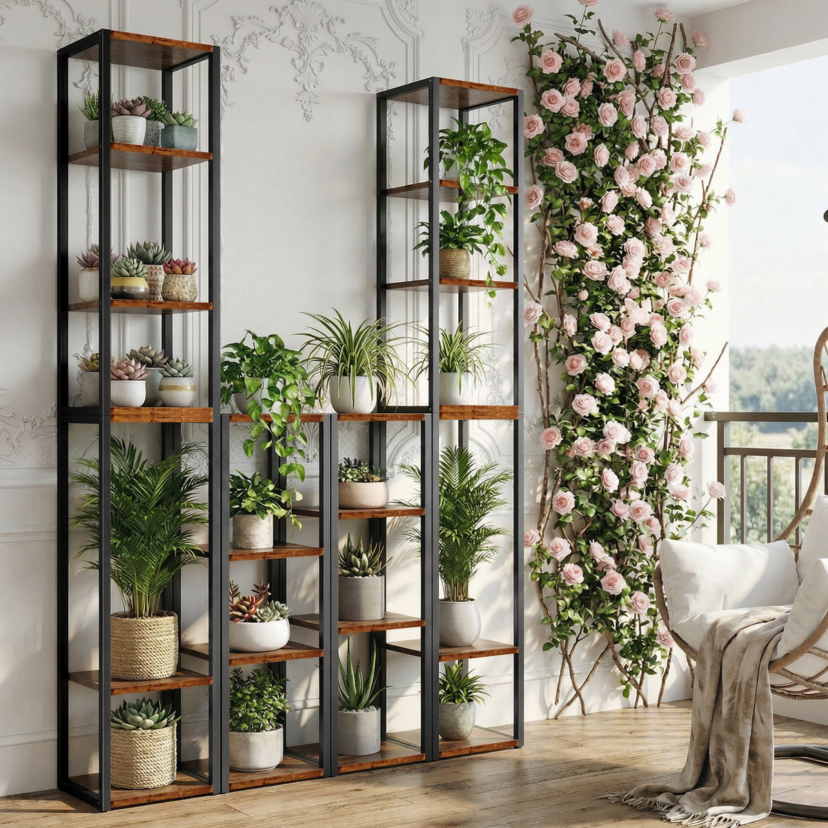 71" Tall 7-Tier Plant Stand, Adjustable & Split Large Plant Rack, Wood Flower Holder for Living Room, Balcony