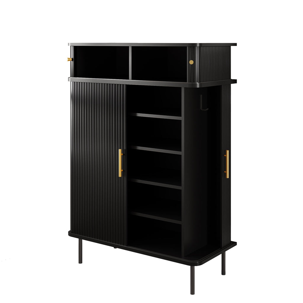 NYBOPAVIS 7-Tier Shoe Cabinet with Sliding Door, Storage Organizer with Adjustable Shelves, Freestanding Shoe Rack for Entryway, Black