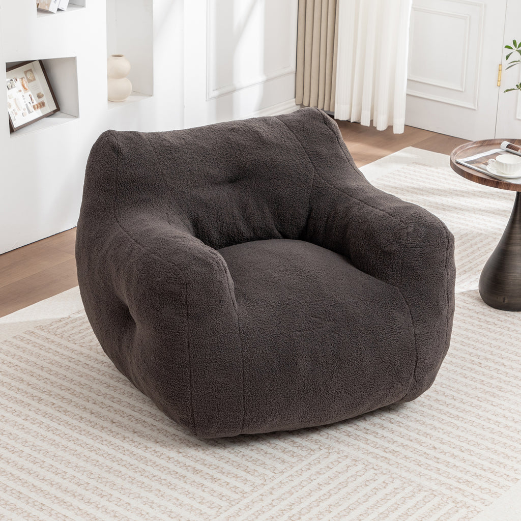 Oversized Bean Bag Chair with Side Pocket, Teddy Comfy Sofa with Arms, Removable Cover Chair for Living Room, Dark Gray