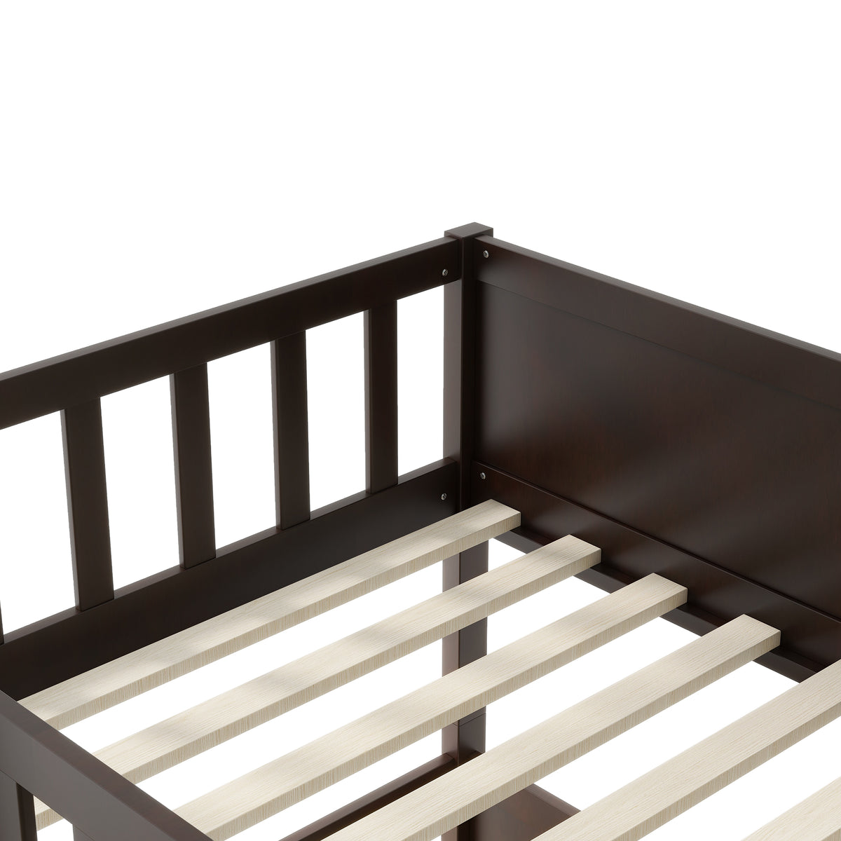 Triple Bunk Bed Frame, Convertible to 3 Single Beds, Solid Wood Bed with Ladders & Guardrails, Espresso