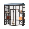 62.6" Black Wooden Catio for Cats, Large Cat Enclosure with Waterproof cover, 2 Napping House, Platforms & Galvanized Metal Wire – Secure Pet Cage Shelter