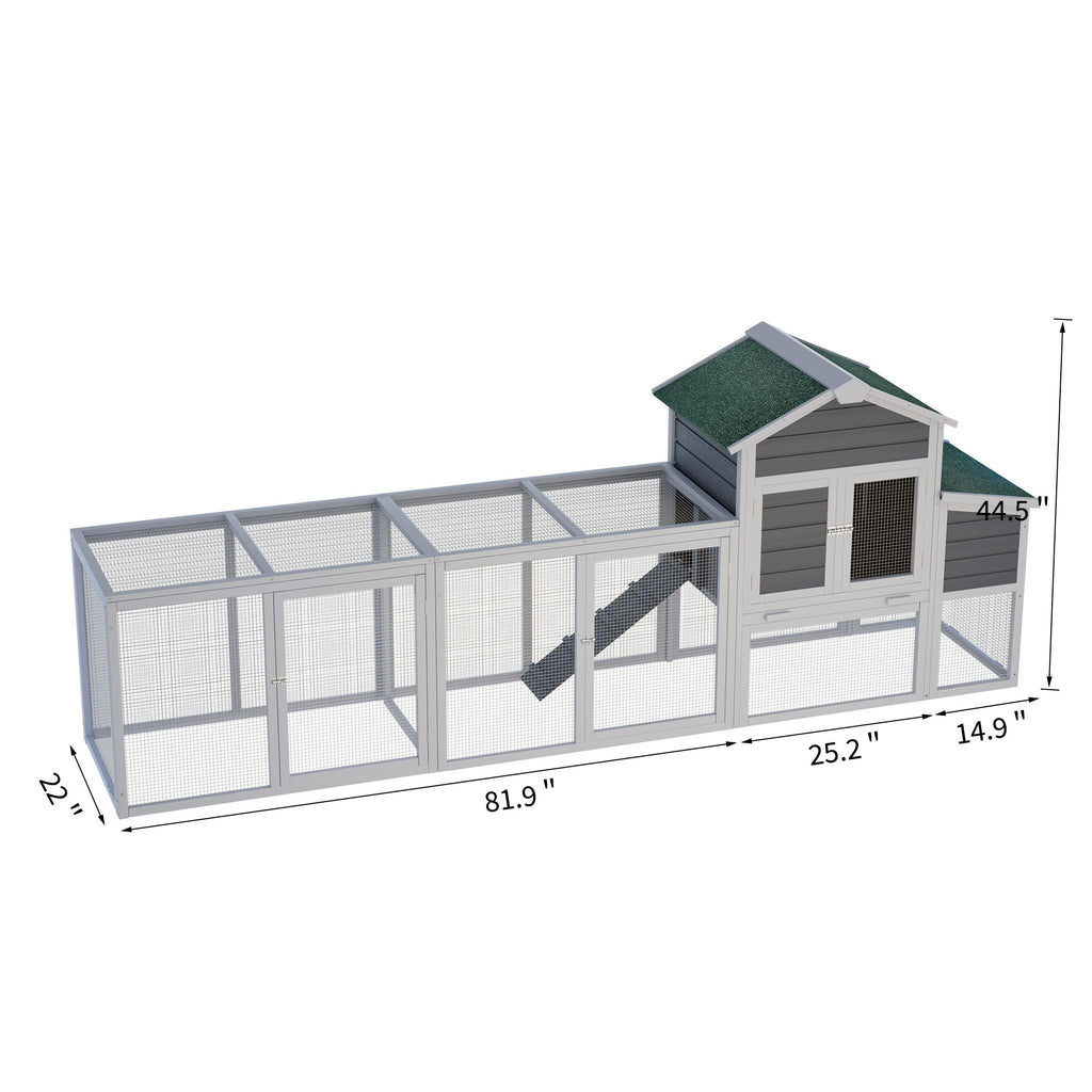 122" Large Gray Wood Chicken Coop Hen House Pet Rabbit Hutch Wooden Pet Cage Backyard with Nesting Box