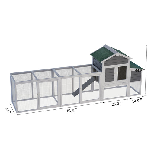 122" Large Gray Wood Chicken Coop Hen House Pet Rabbit Hutch Wooden Pet Cage Backyard with Nesting Box
