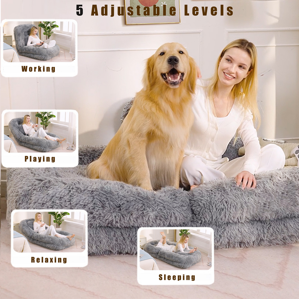 NYBOPAVIS 69" Foldable Lazy Sofa Bed with 5 Position Adjustable Convertible,Recliner Sofa for bedroom, living room,Plush Fabric,Light Gray