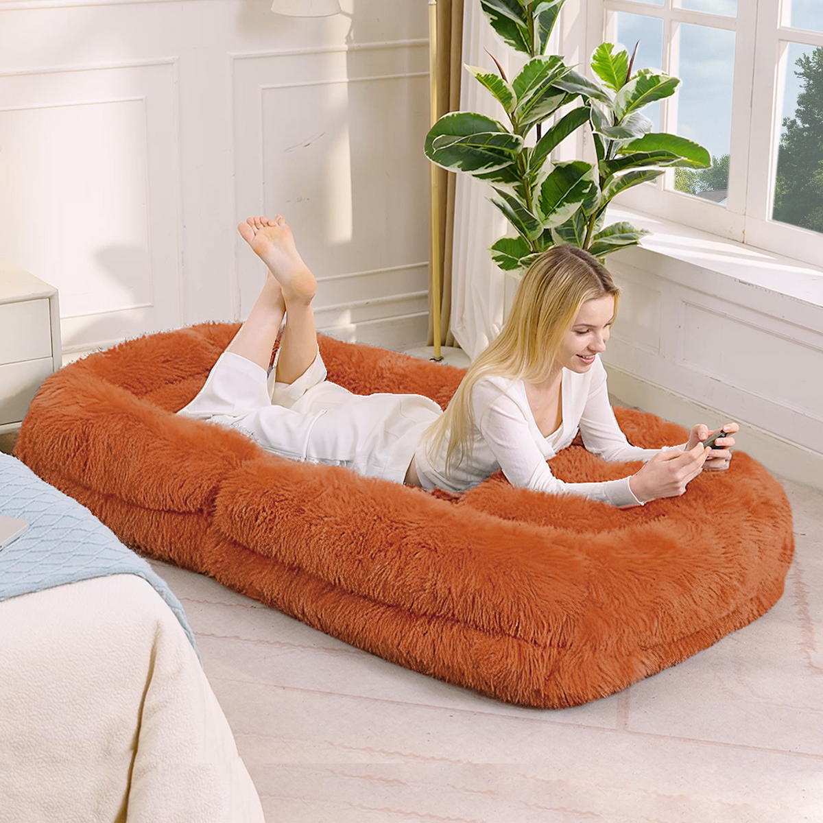 NYBOPAVIS 69" Foldable Lazy Sofa Bed with 5 Position Adjustable Convertible,Recliner Sofa for bedroom, living room,Plush Fabric,Orange