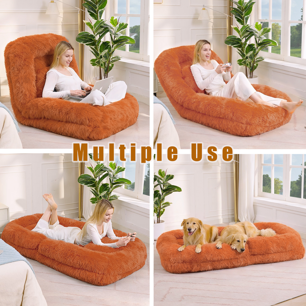 NYBOPAVIS 69" Foldable Lazy Sofa Bed with 5 Position Adjustable Convertible,Recliner Sofa for bedroom, living room,Plush Fabric,Orange
