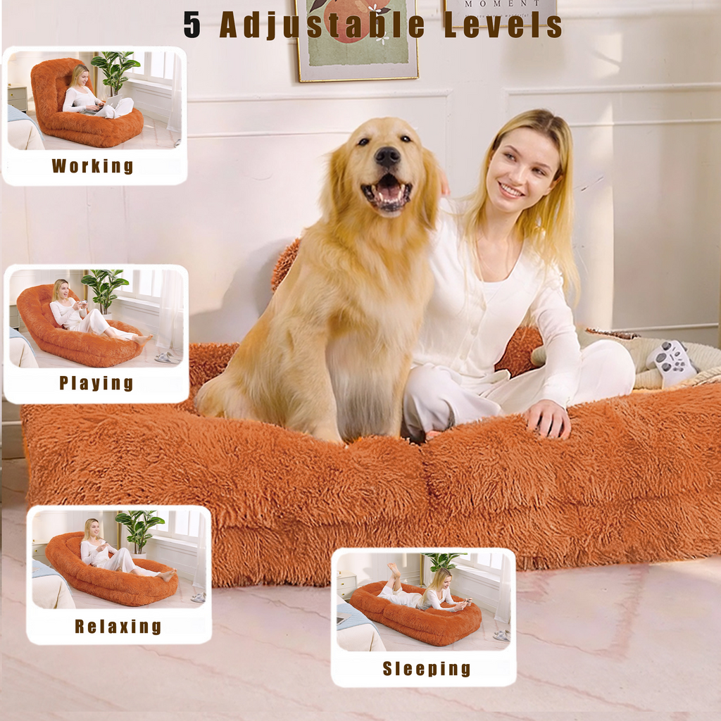 NYBOPAVIS 69" Foldable Lazy Sofa Bed with 5 Position Adjustable Convertible,Recliner Sofa for bedroom, living room,Plush Fabric,Orange