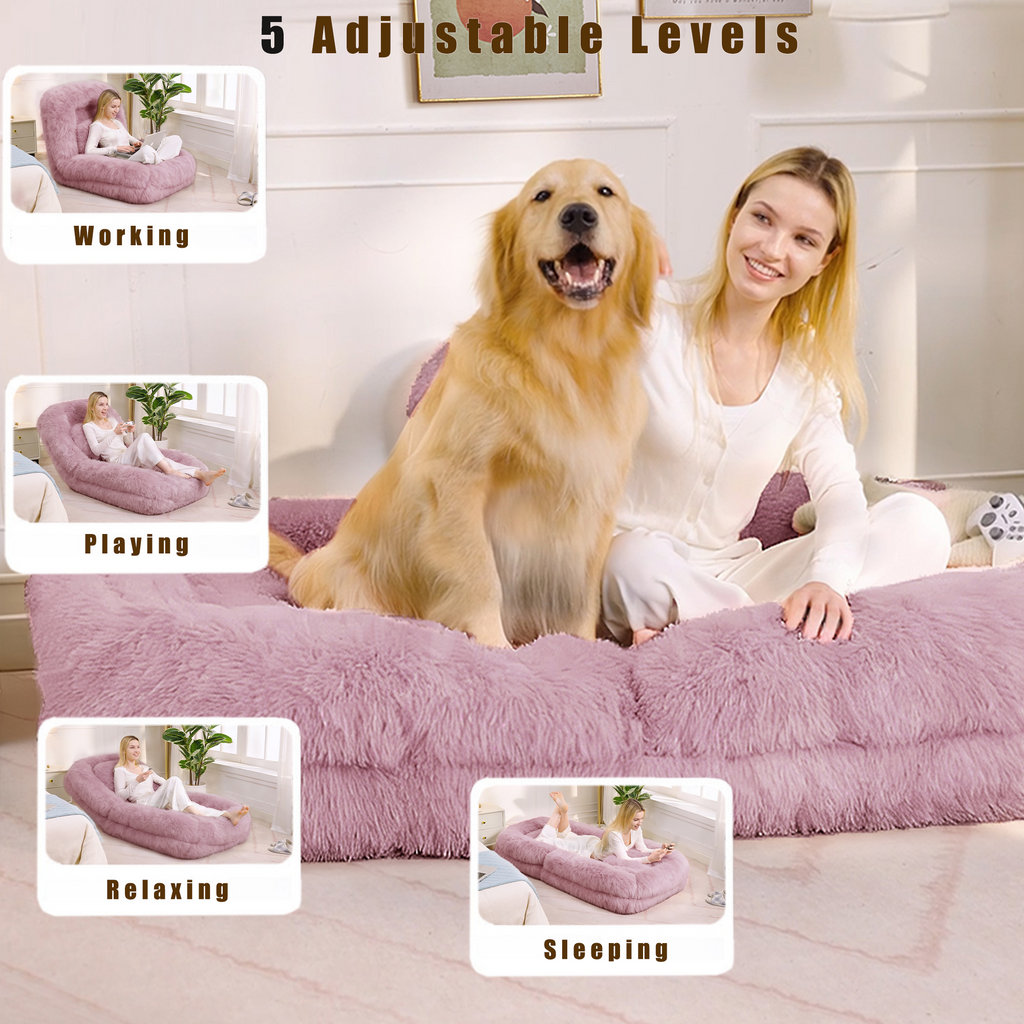 NYBOPAVIS 69" Foldable Lazy Sofa Bed with 5 Position Adjustable Convertible,Recliner Sofa for bedroom, living room,Plush Fabric,Pink