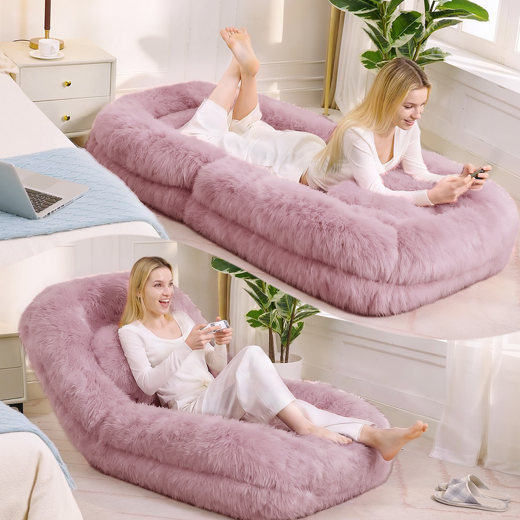 NYBOPAVIS 69" Foldable Lazy Sofa Bed with 5 Position Adjustable Convertible,Recliner Sofa for bedroom, living room,Plush Fabric,Pink