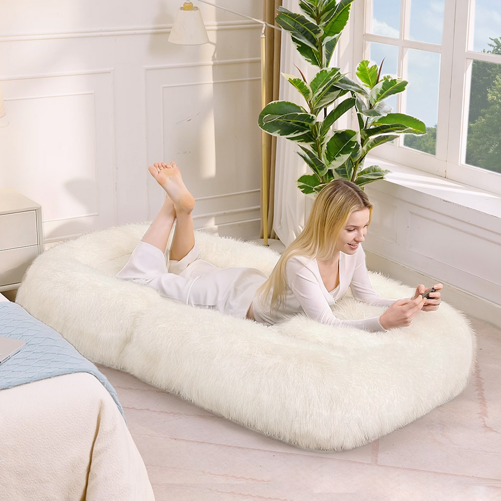 NYBOPAVIS 69" Foldable Lazy Sofa Bed with 5 Position Adjustable Convertible,Recliner Sofa for bedroom, living room,Plush Fabric,Beige