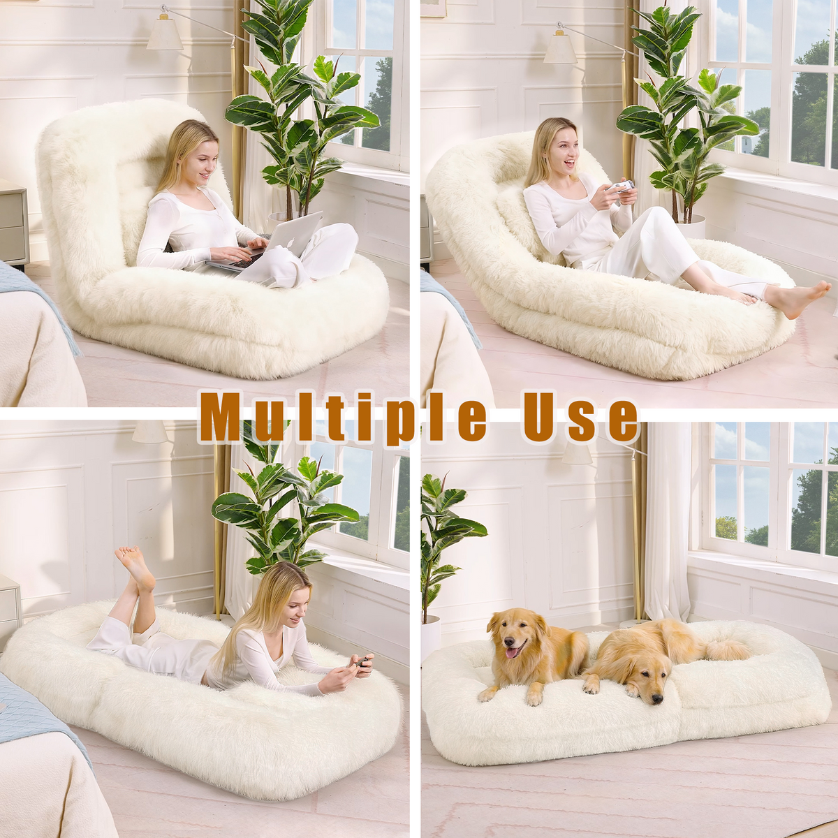 NYBOPAVIS 69" Foldable Lazy Sofa Bed with 5 Position Adjustable Convertible,Recliner Sofa for bedroom, living room,Plush Fabric,Beige