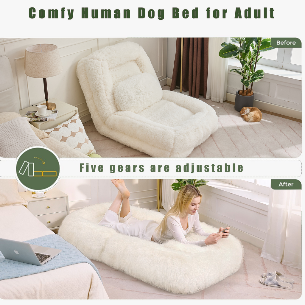 NYBOPAVIS 69" Foldable Lazy Sofa Bed with 5 Position Adjustable Convertible,Recliner Sofa for bedroom, living room,Plush Fabric,Beige