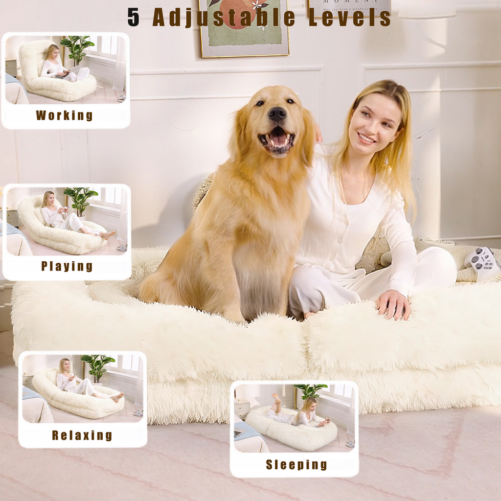 NYBOPAVIS 69" Foldable Lazy Sofa Bed with 5 Position Adjustable Convertible,Recliner Sofa for bedroom, living room,Plush Fabric,Beige