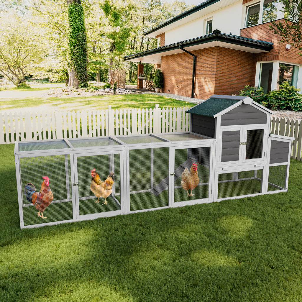 122" Large Gray Wood Chicken Coop Hen House Pet Rabbit Hutch Wooden Pet Cage Backyard with Nesting Box