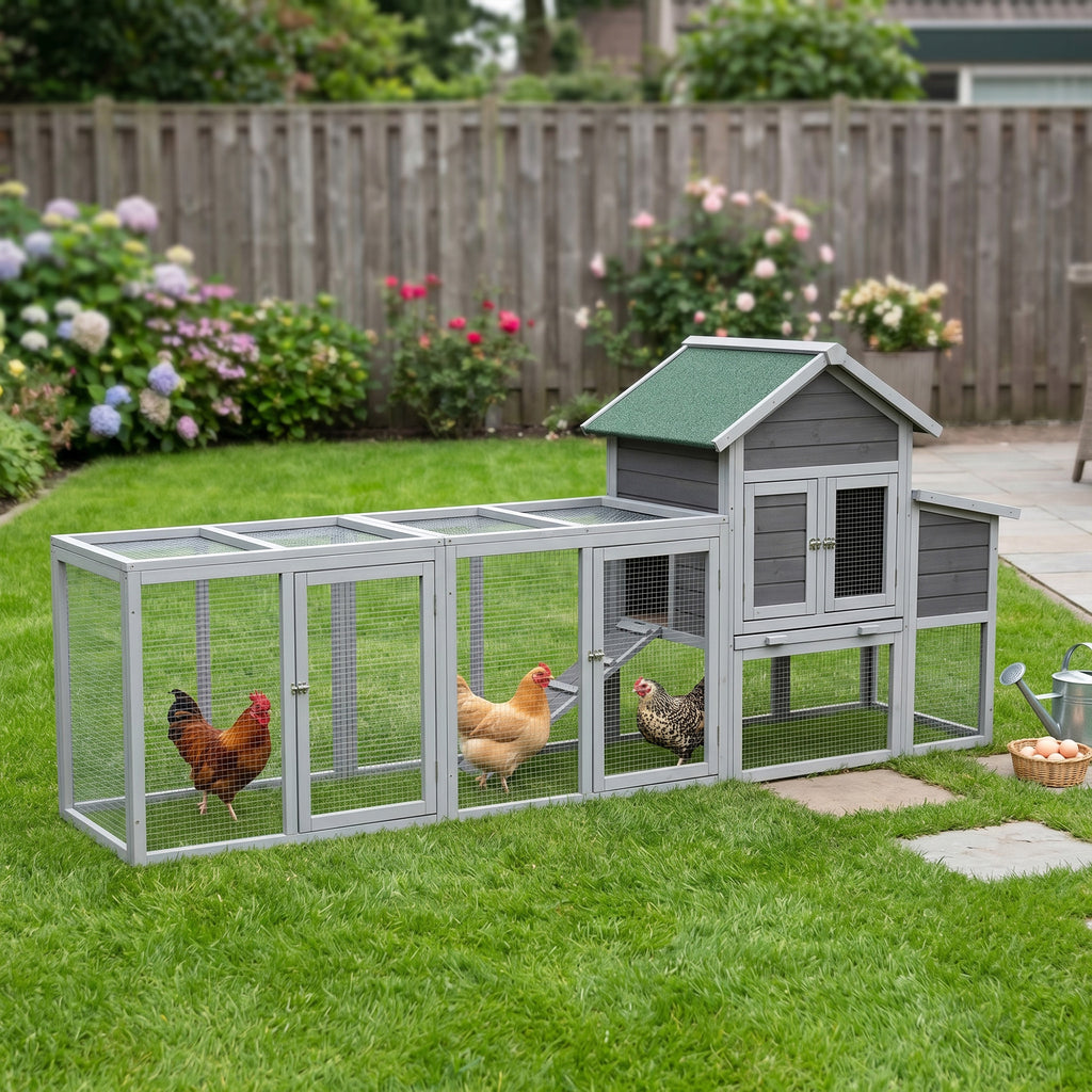 122" Large Gray Wood Chicken Coop Hen House Pet Rabbit Hutch Wooden Pet Cage Backyard with Nesting Box