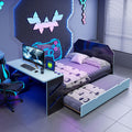 Full Size Wood Daybed with Desk & USB,Full Daybed with Twin Size Trundle for Bedroom, Cloud Blue