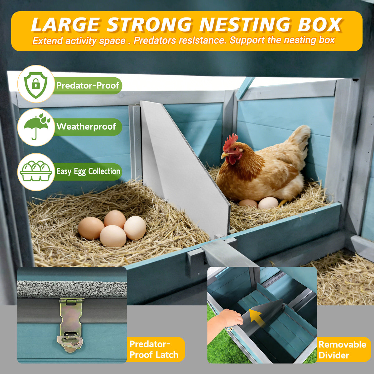 141＂Large Wooden Chicken Coop,21.2ft² Outdoor Hen House with Nesting Box,Wire Fence, Waterproof & Anti-UV Panel,Poultry Cage
