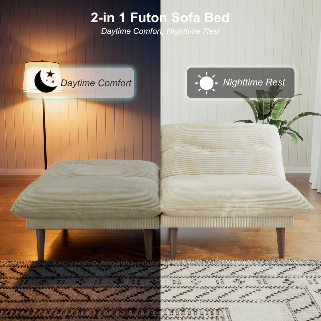 NYBOPAVIS 75" Futon, Twin Size Convertible Sleeper Sofa Bed, Corduroy Loveseat Sofa Couch for Apartment Small Space Beige