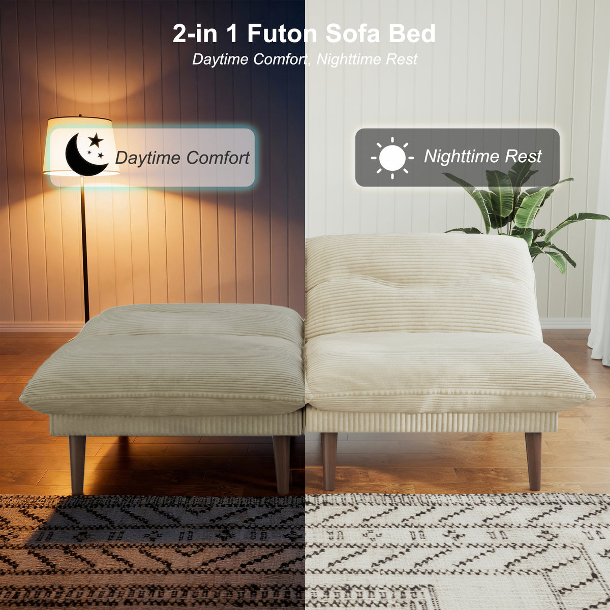 NYBOPAVIS 75" Futon, Twin Size Convertible Sleeper Sofa Bed, Corduroy Loveseat Sofa Couch for Apartment Small Space Beige