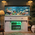 75 Gallon Aquarium Stand with LED Lights & Power Outlets, Fluted Sliding Doors, Storage Cabinets & Shelves for Aquarium Accessories