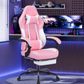 Gaming Chair with Footrest & Headrest, Leather Ergonomic Office Computer Chair with Footrest and Lumbar Support, Pink